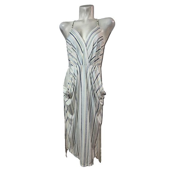 BCBGeneration Size S Small Light Multi Spaghetti Strap Pockets Slits Midi Dress - Picture 1 of 8